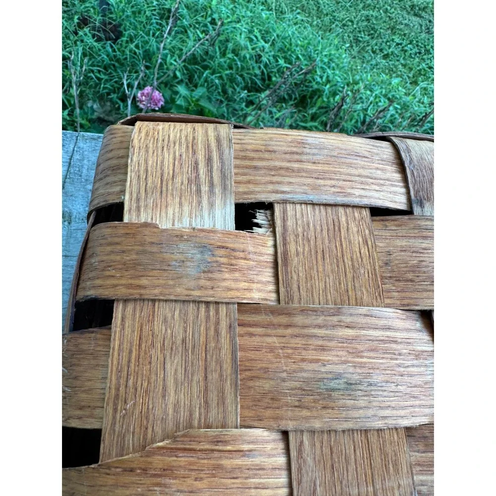 Vintage Woven Wood Pie Picnic Basket Square Carrier with Slatted Wooden Lid USED